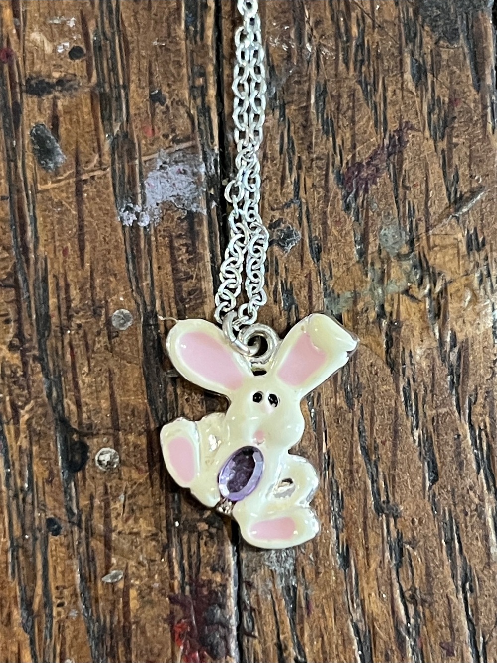 Cream & Pink Bunny Pendant Necklace